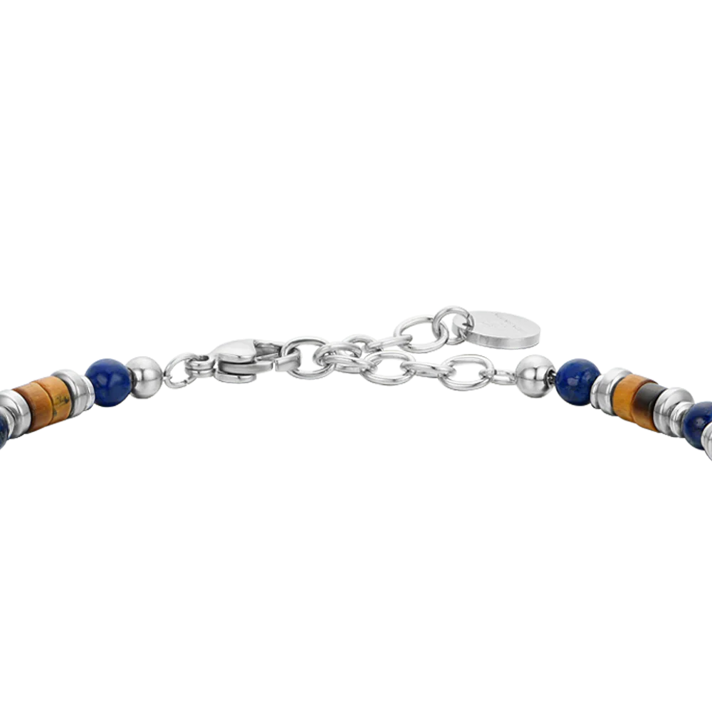 BRACCIALE UOMO IN ACCIAIO CON PIETRA LAPIS ED ELEMENTI OCCHIO DI TIGRE - Image 5