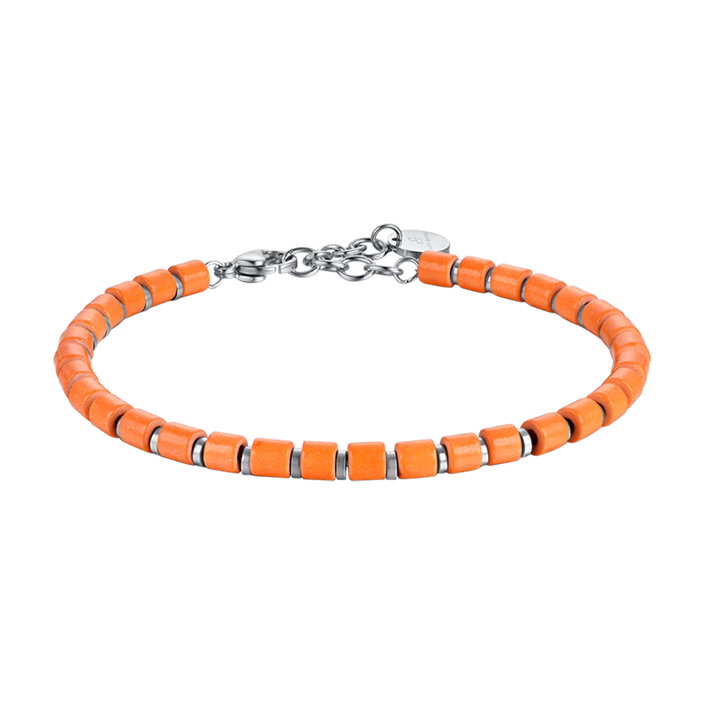 BRACCIALE UOMO IN ACCIAIO CON PIETRE ARANCIONI