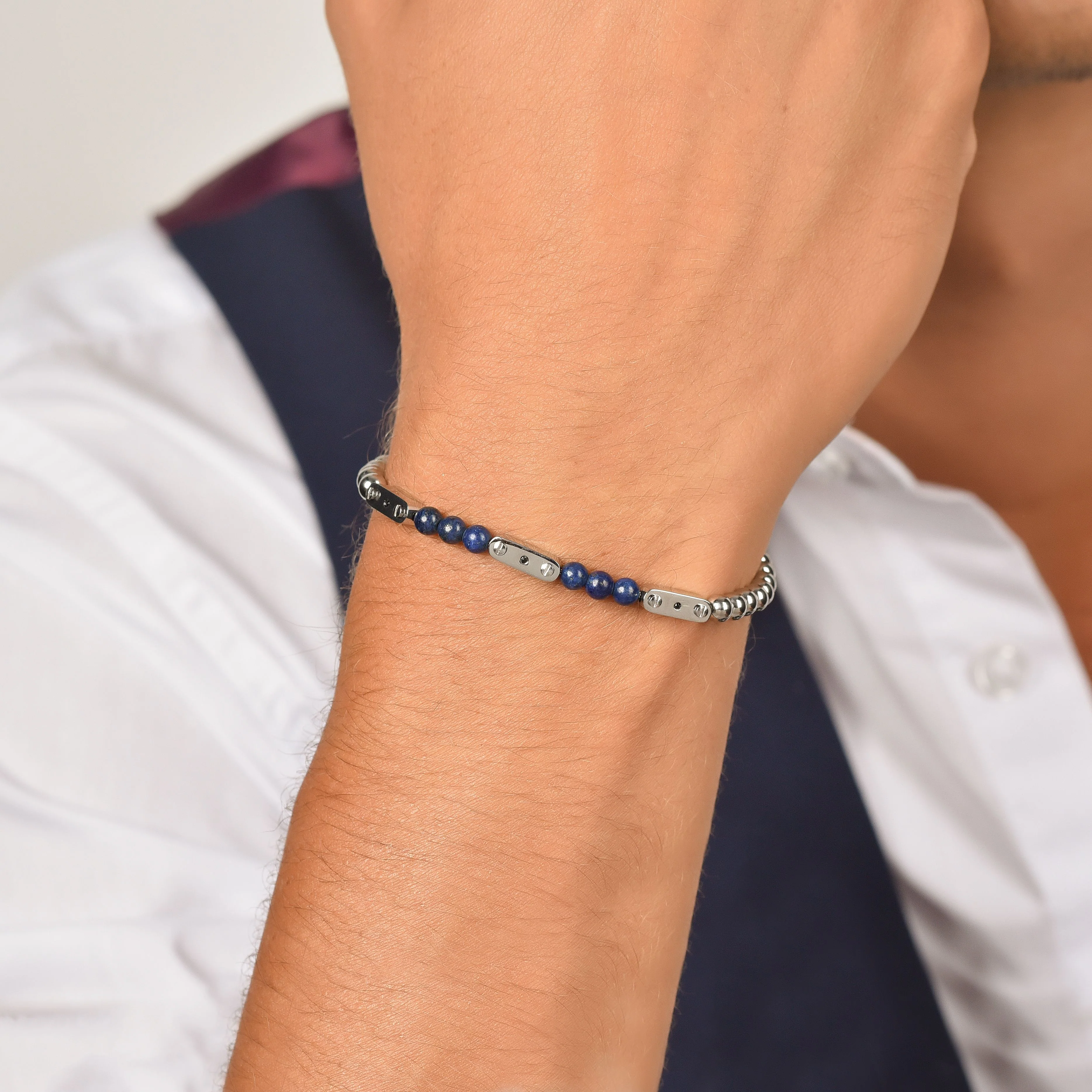 BRACCIALE UOMO IN ACCIAIO CON PIETRE LAPIS - Image 2