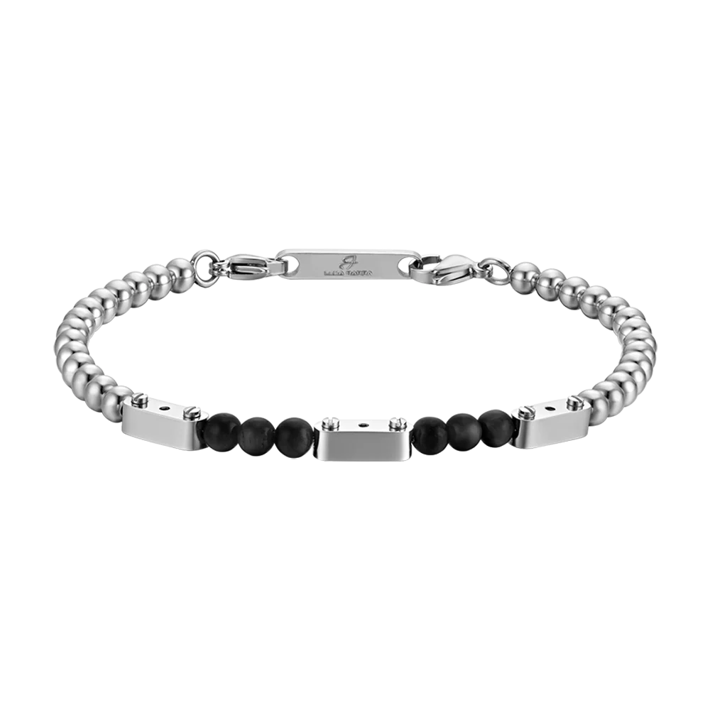 BRACCIALE UOMO IN ACCIAIO CON PIETRE NERE