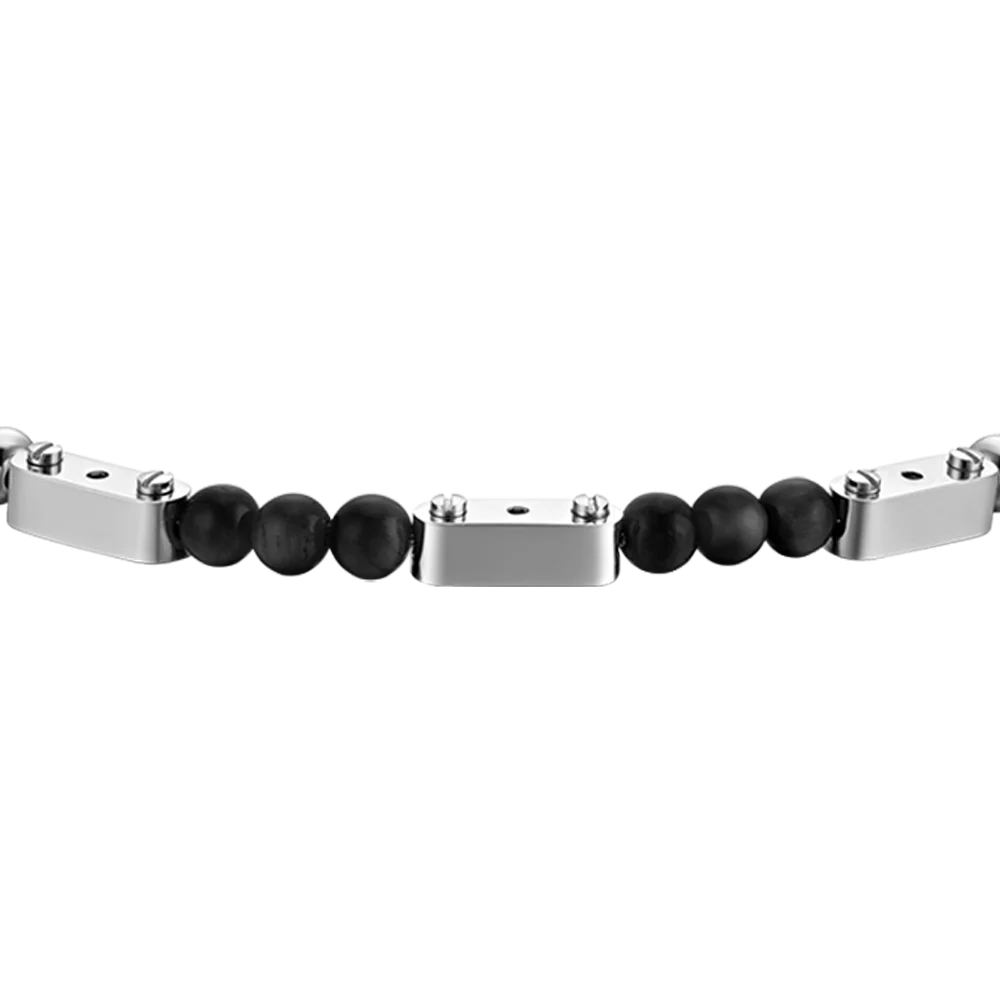 BRACCIALE UOMO IN ACCIAIO CON PIETRE NERE - Image 4