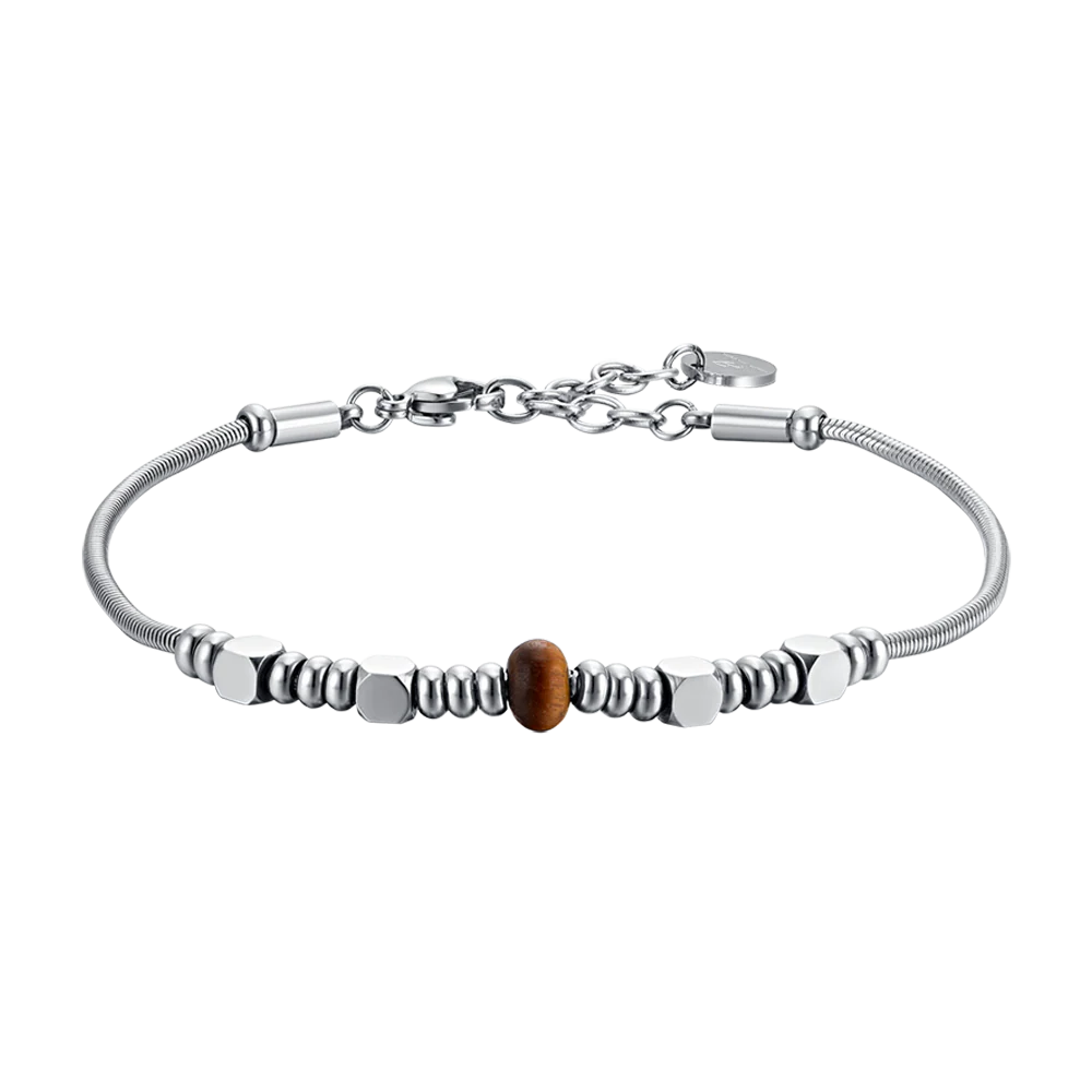 BRACCIALE UOMO IN ACCIAIO CON PIETRE OCCHIO DI TIGRE