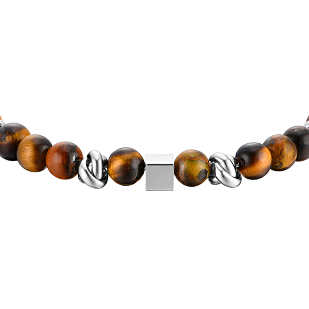 BRACCIALE UOMO IN ACCIAIO CON PIETRE OCCHIO DI TIGRE ED ELEMENTI IN ACCIAIO - Image 4