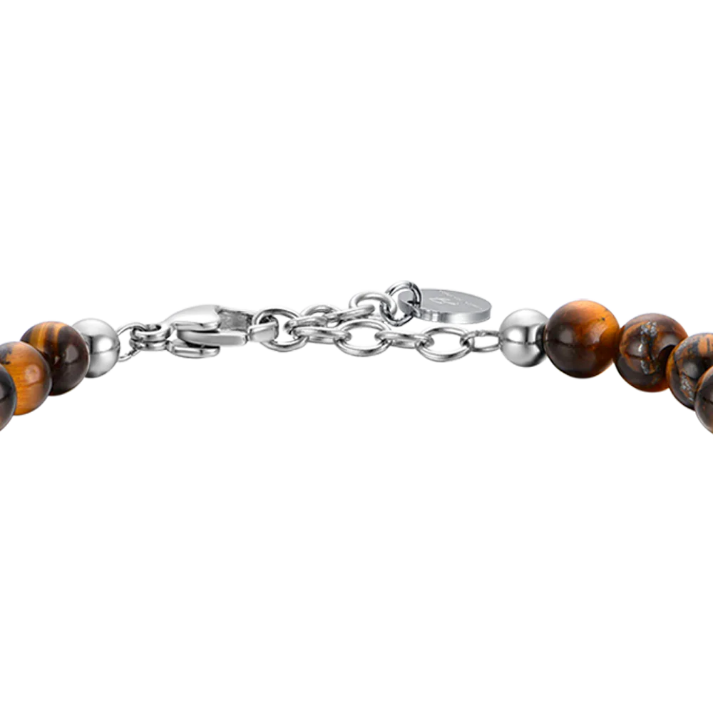 BRACCIALE UOMO IN ACCIAIO CON PIETRE OCCHIO DI TIGRE ED ELEMENTI IN ACCIAIO - Image 5