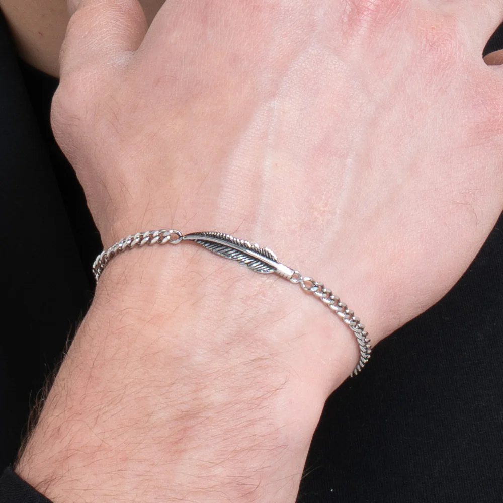 BRACCIALE UOMO IN ACCIAIO CON PIUMA - Image 2
