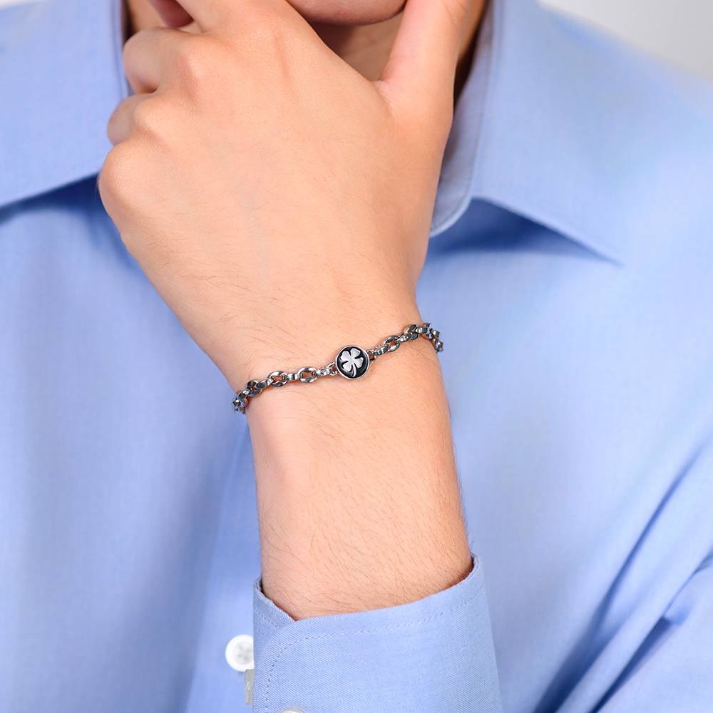 BRACCIALE UOMO IN ACCIAIO CON QUADRIFOGLIO - Image 2