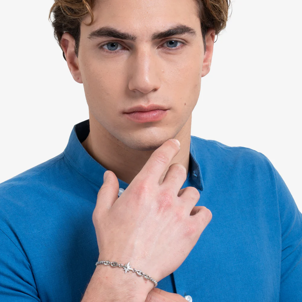 BRACCIALE UOMO IN ACCIAIO CON ROSA DEI VENTI ED ELEMENTI IN ACCIAIO - Image 3