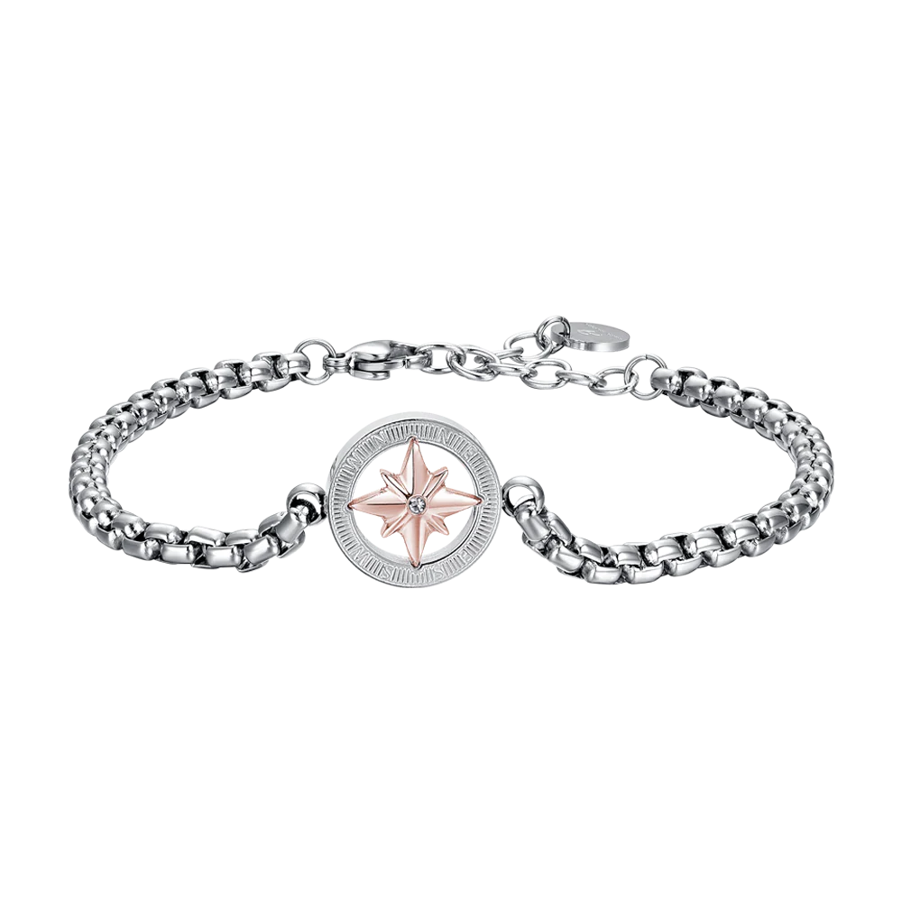BRACCIALE UOMO IN ACCIAIO CON ROSA DEI VENTI IP ROSE