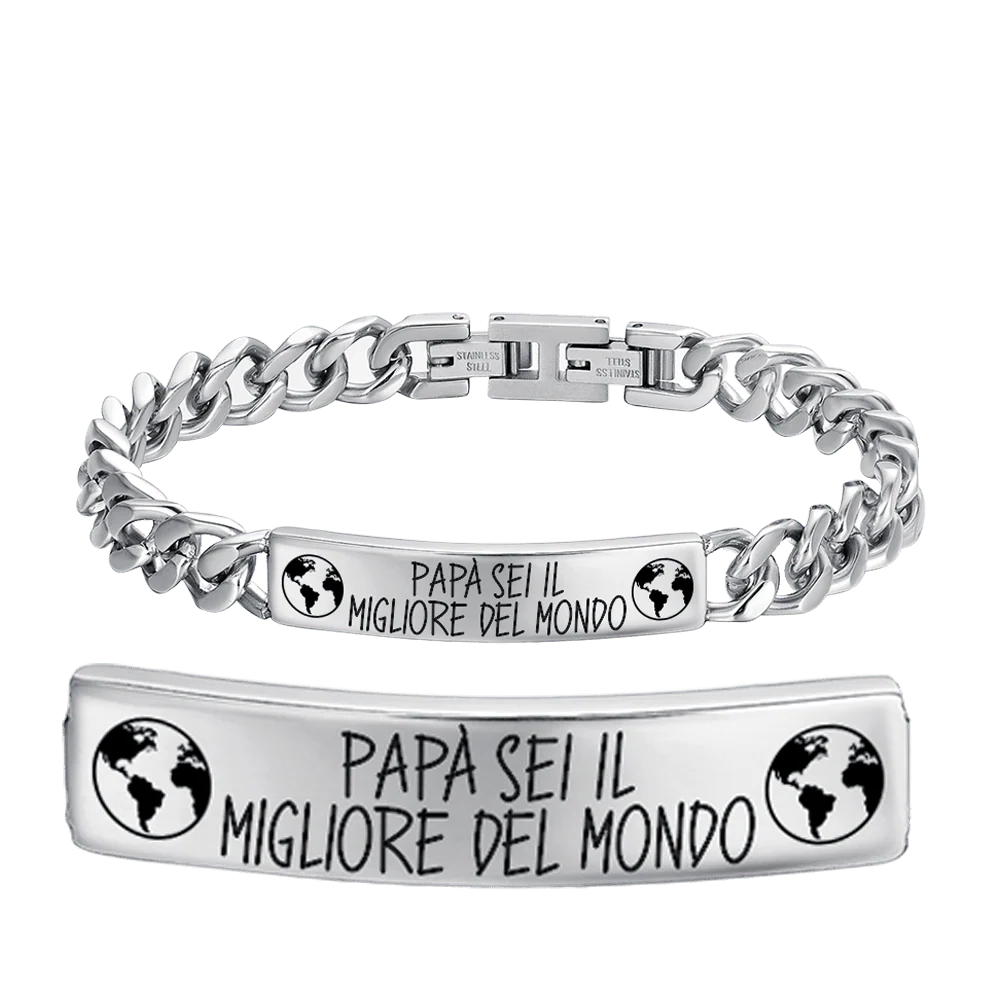 BRACCIALE UOMO IN ACCIAIO PAPA' SEI IL MIGLIORE DEL MONDO