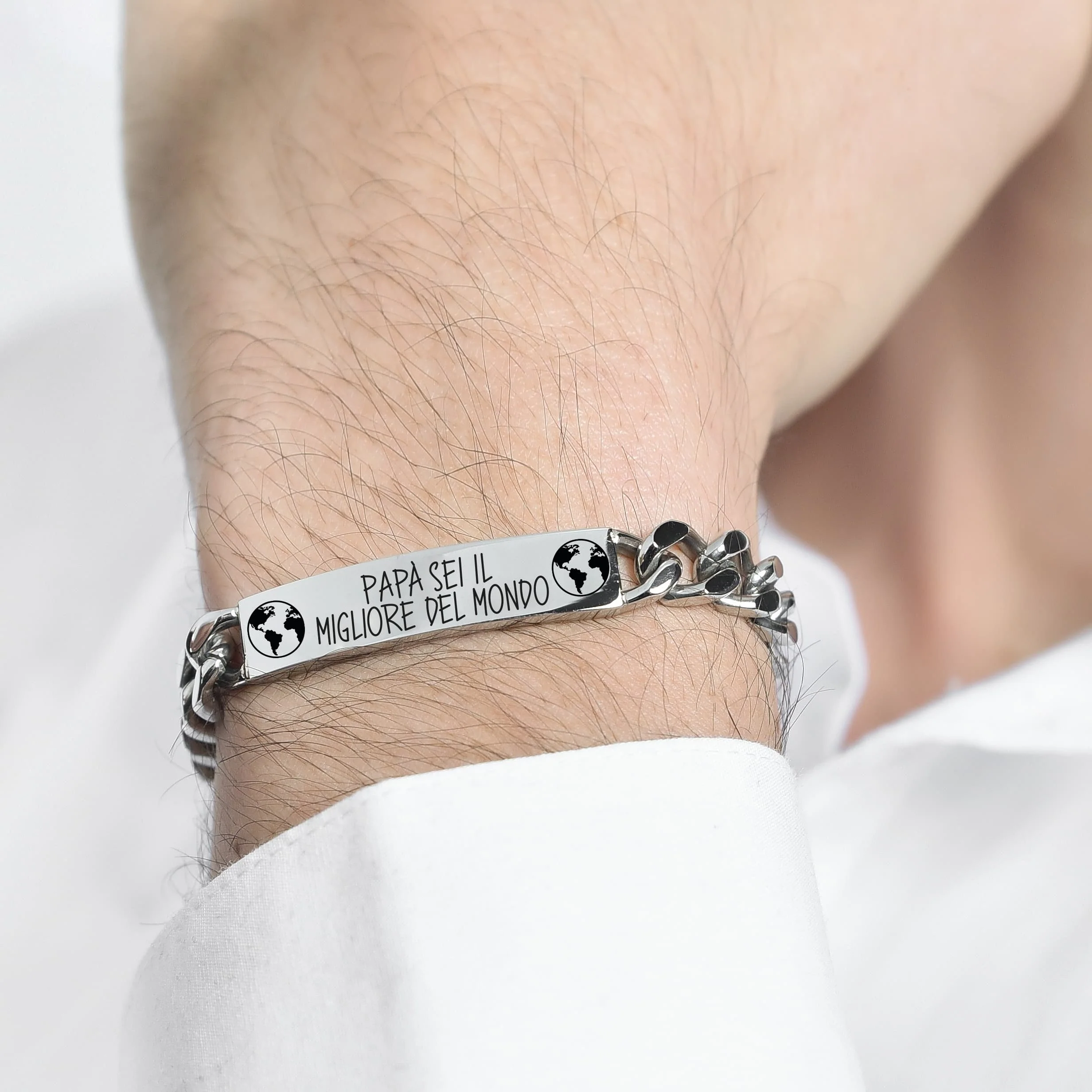 BRACCIALE UOMO IN ACCIAIO PAPA' SEI IL MIGLIORE DEL MONDO - Image 2