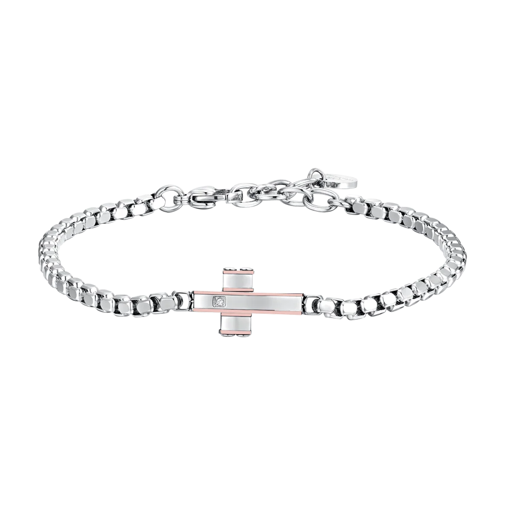 BRACCIALE UOMO IN ACCIAIO CROCE E ACCIAIO IP ROSE GOLD