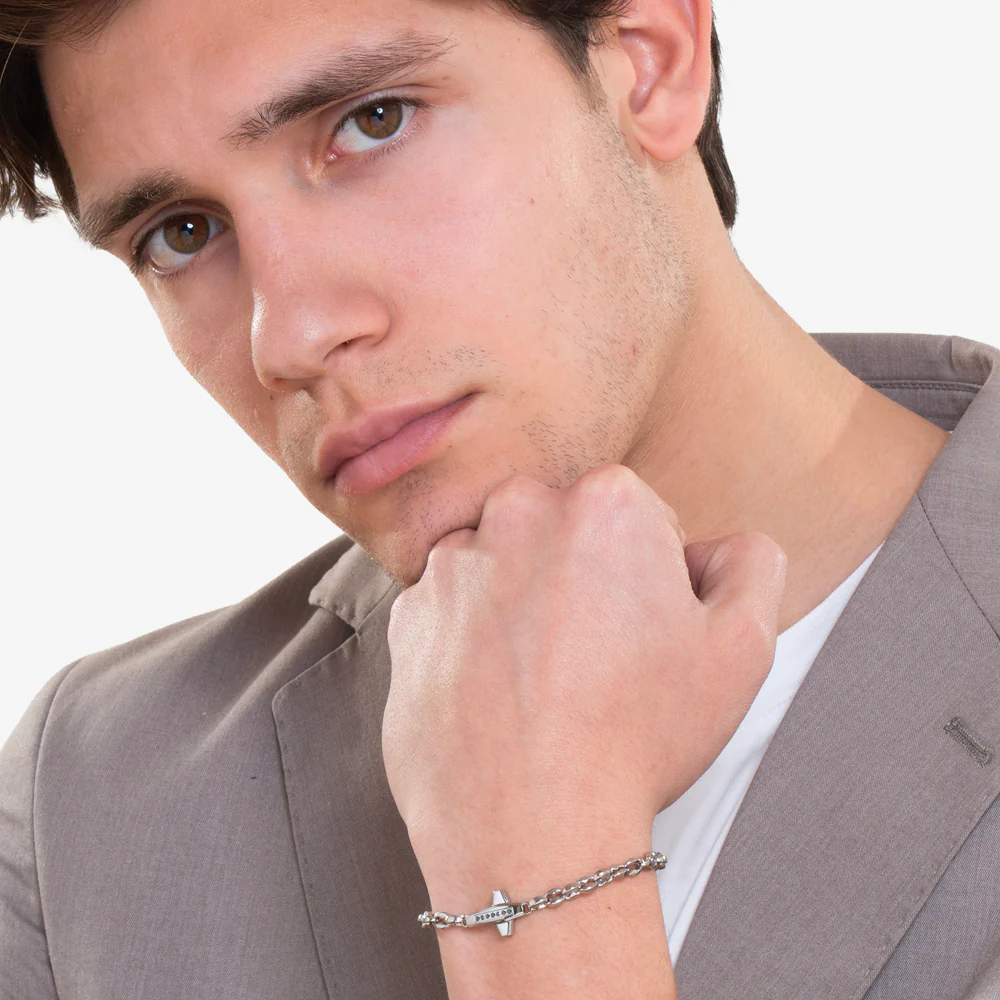 BRACCIALE UOMO IN ACCIAIO CROCE E ZIRCONI NERI - Image 3