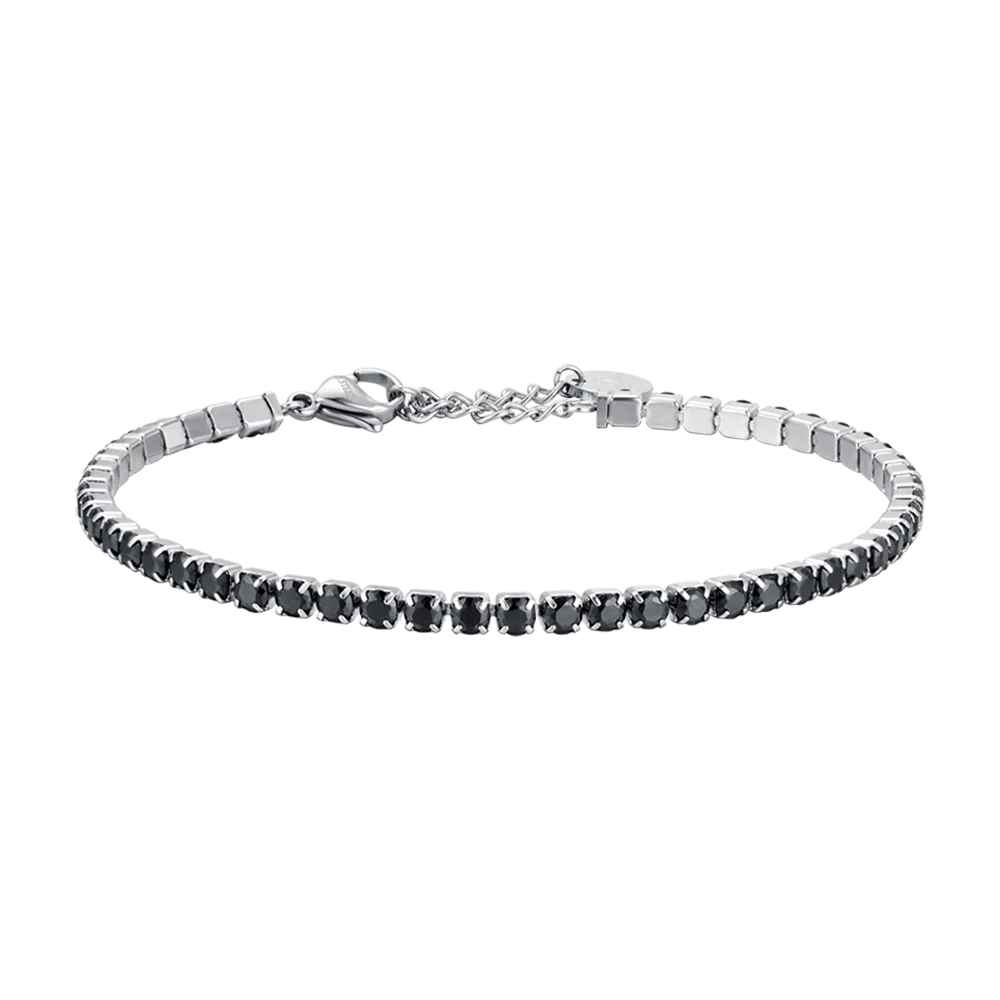 BRACCIALE TENNIS UOMO IN ACCIAIO CON CRISTALLI NERI