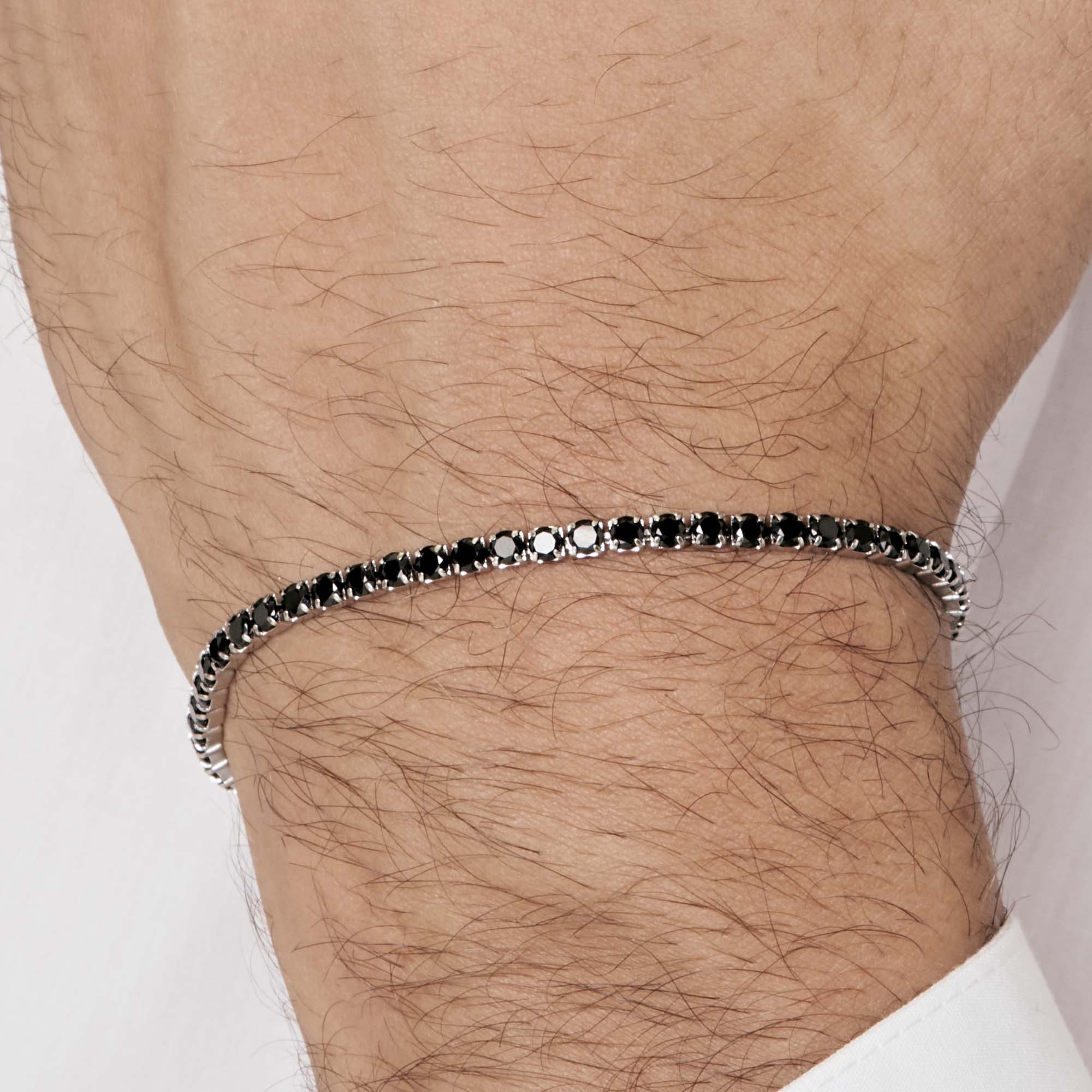 BRACCIALE TENNIS UOMO IN ACCIAIO CON CRISTALLI NERI - Image 2