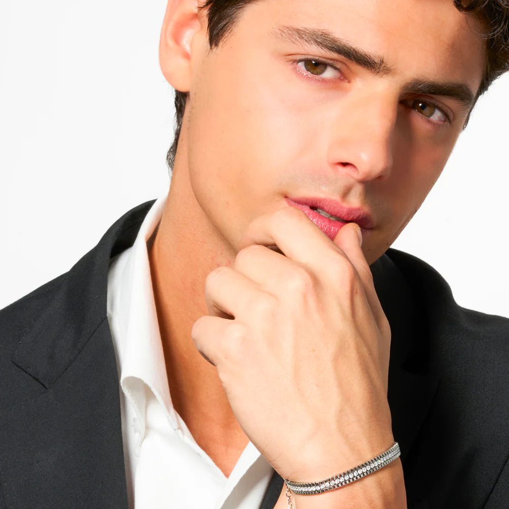 BRACCIALE UOMO IN ACCIAIO E ZIRCONI BIANCHI - Image 3