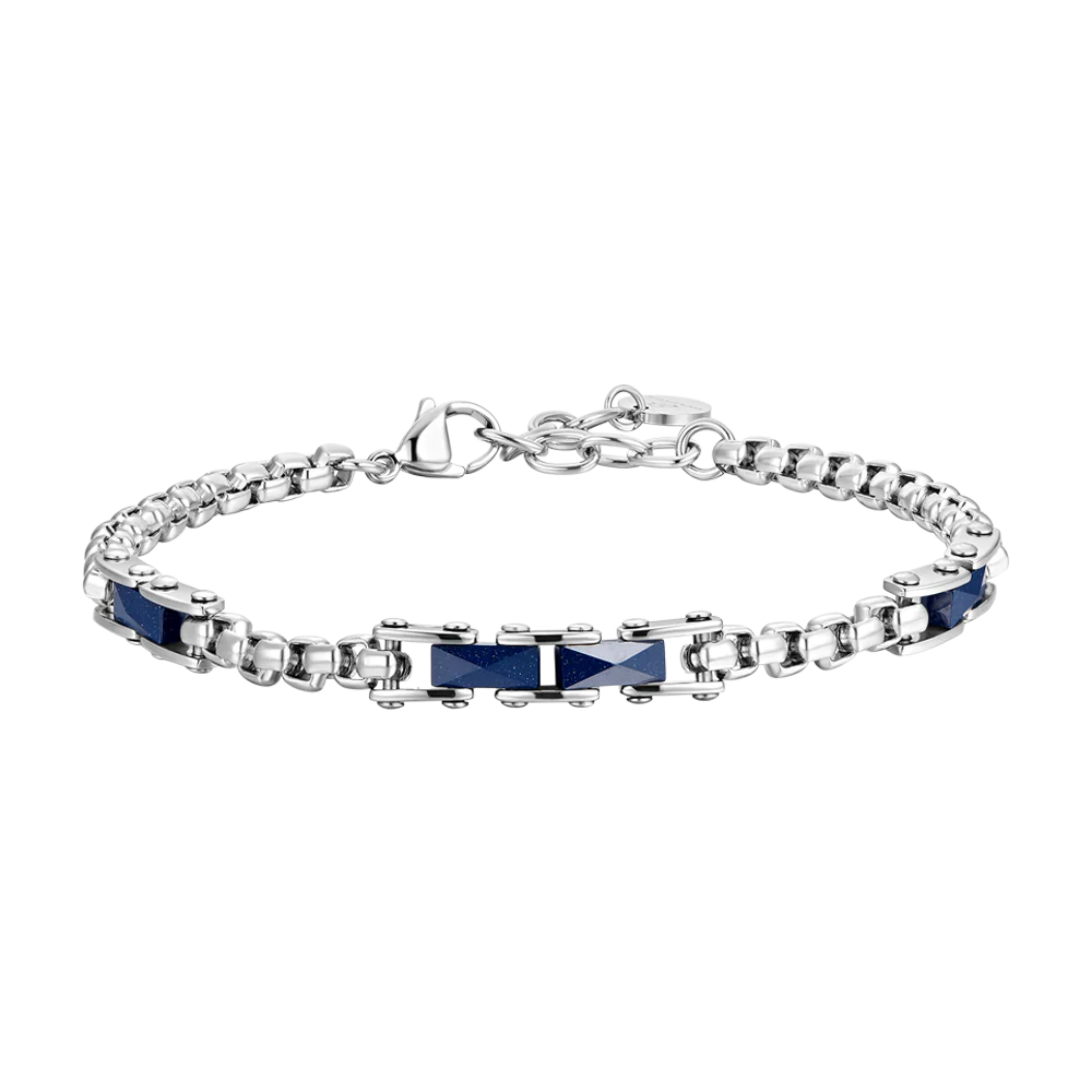 BRACCIALE UOMO IN ACCIAIO ED ELEMENTI IN CERAMICA BLU