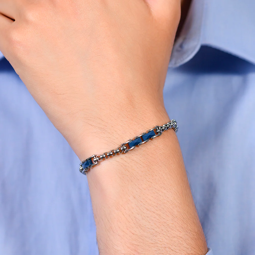 BRACCIALE UOMO IN ACCIAIO ED ELEMENTI IN CERAMICA BLU - Image 2