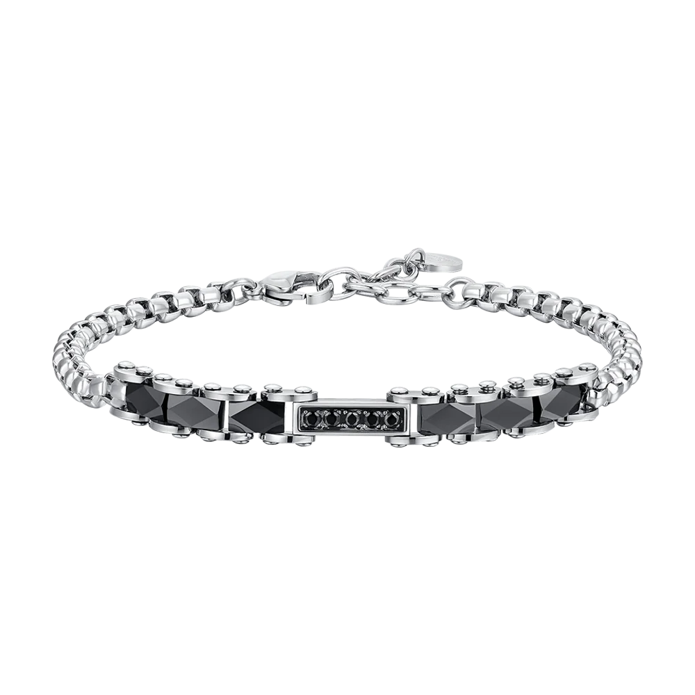 BRACCIALE UOMO IN ACCIAIO ELEMENTI CERAMICA NERA