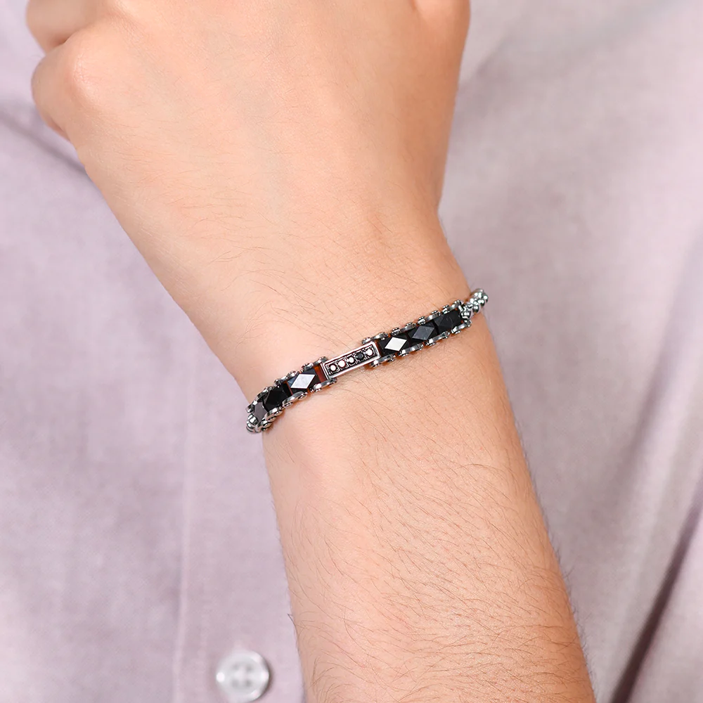 BRACCIALE UOMO IN ACCIAIO ELEMENTI CERAMICA NERA - Image 2