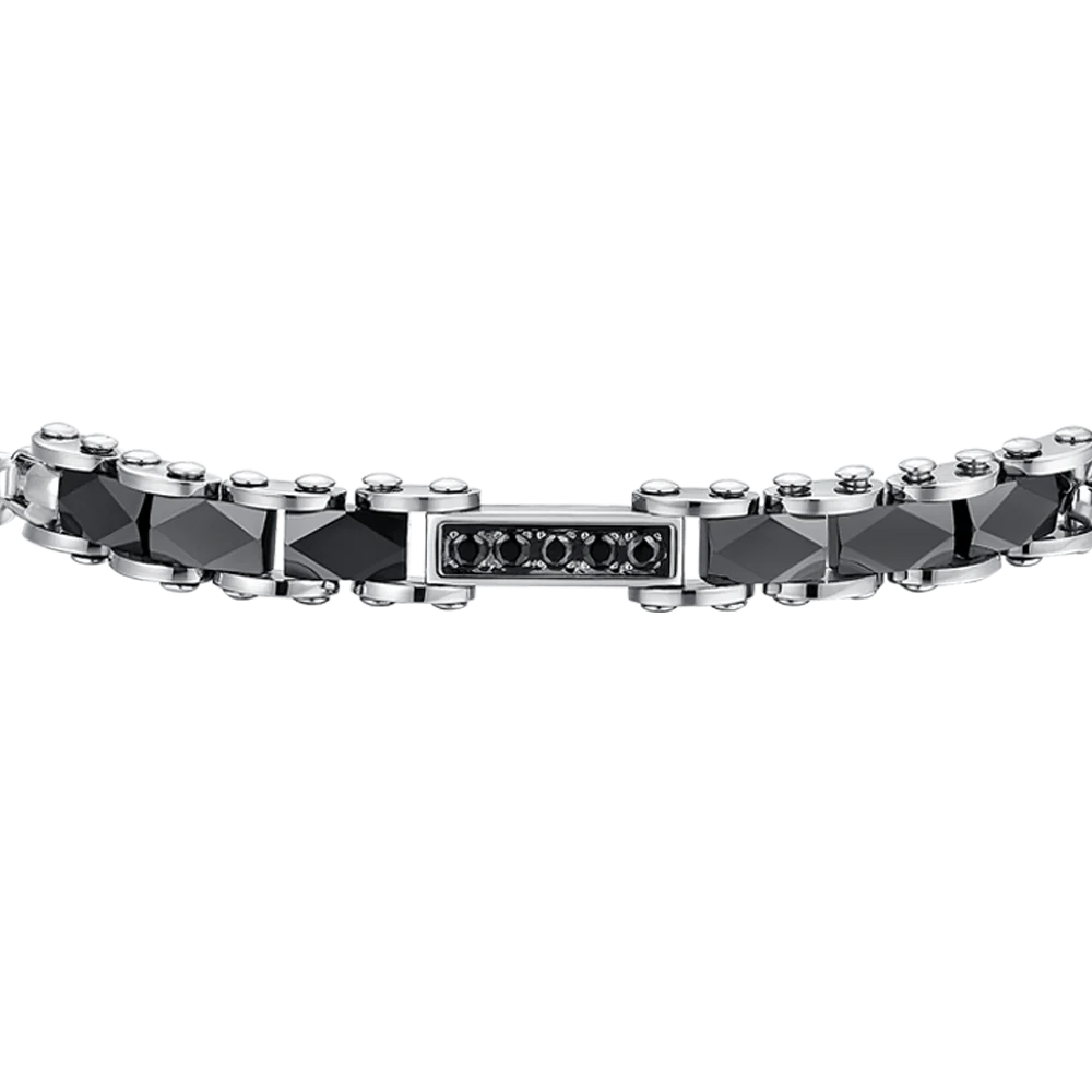 BRACCIALE UOMO IN ACCIAIO ELEMENTI CERAMICA NERA - Image 4