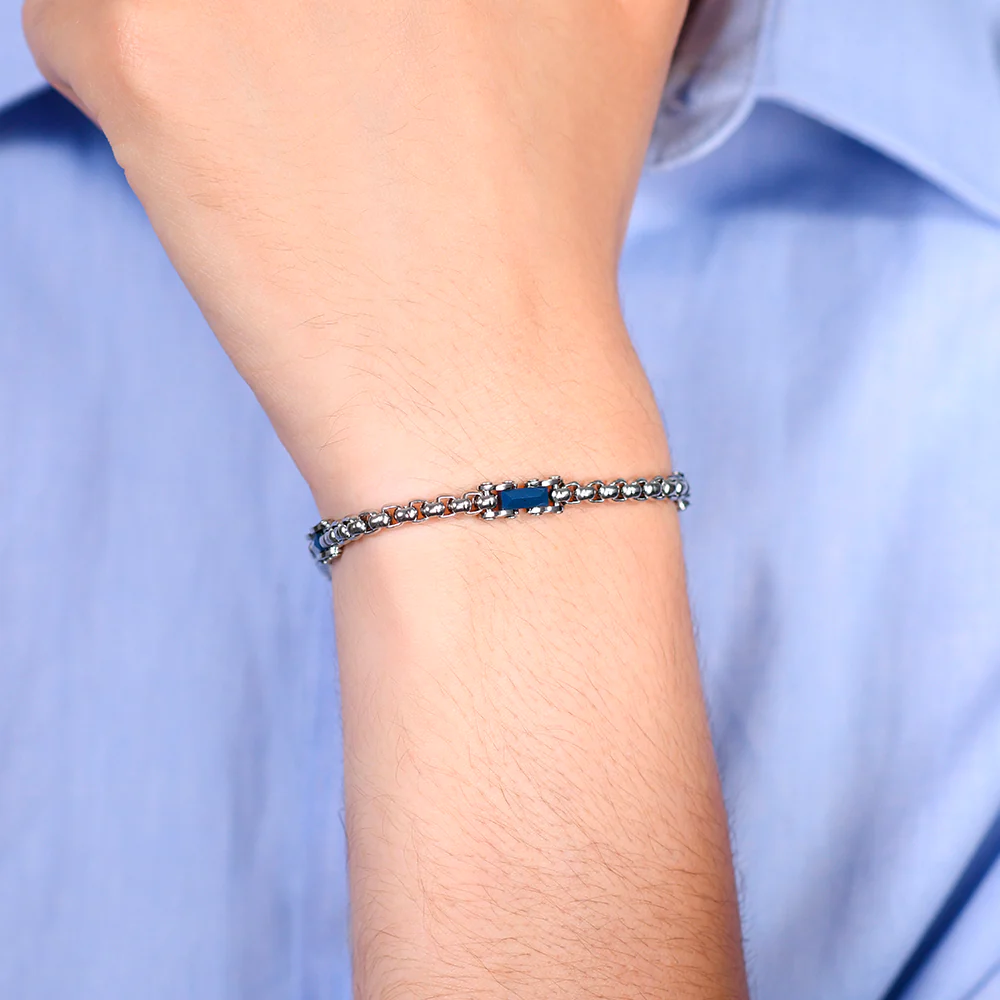 BRACCIALE UOMO IN ACCIAIO ELEMENTI IN CERAMICA BLU - Image 2
