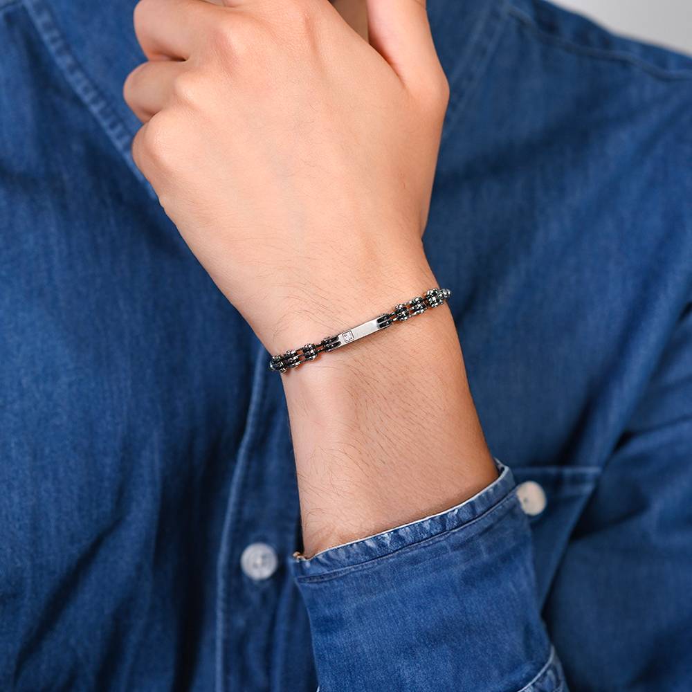 BRACCIALE UOMO IN ACCIAIO ELEMENTI IP NERO E ZIRCONE - Image 2