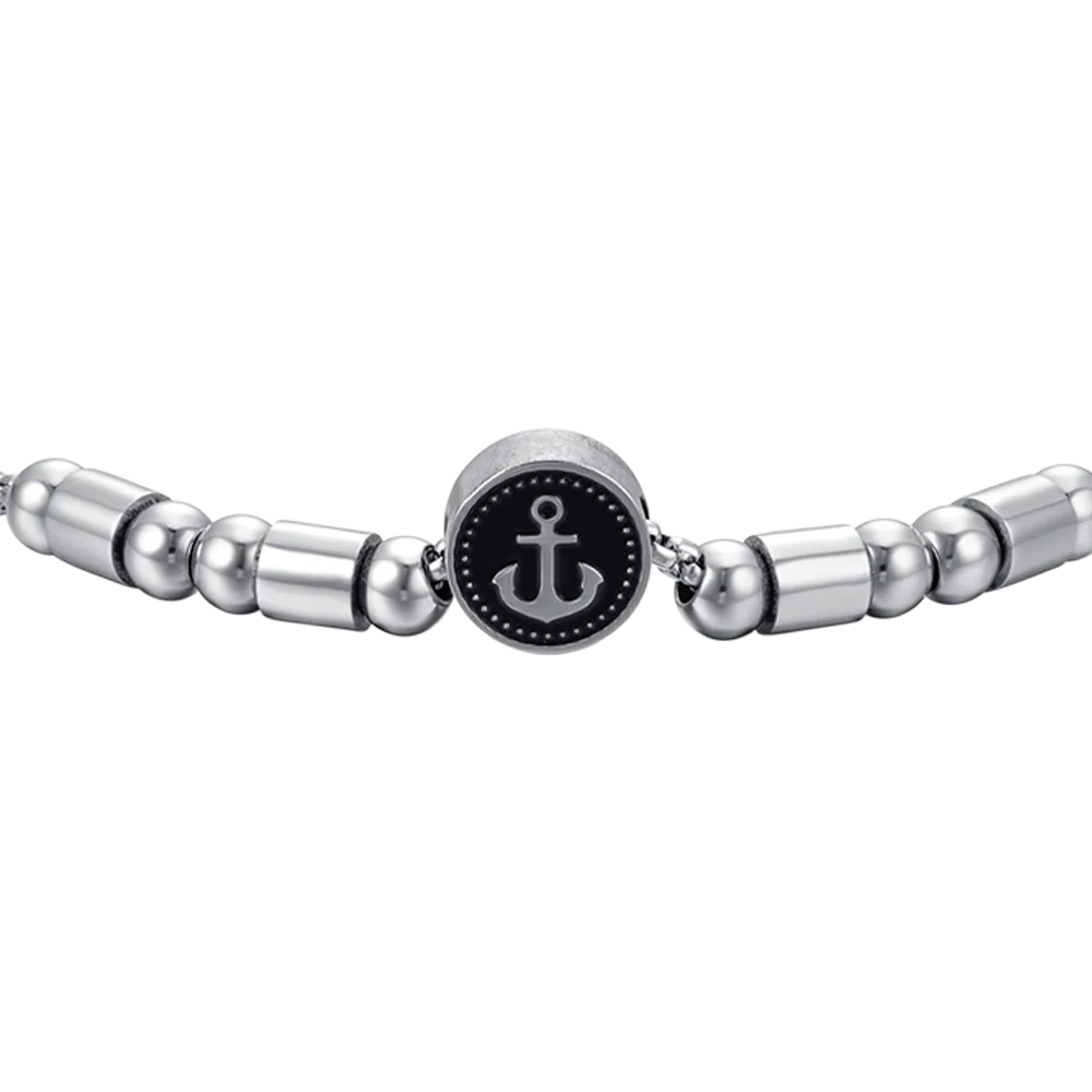 BRACCIALE UOMO IN ACCIAIO ELEMENTO CON ANCORA SILVER E SMALTO NERO - Image 2