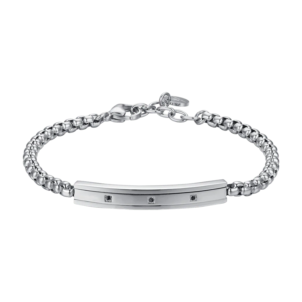 BRACCIALE UOMO IN ACCIAIO ELEMENTO CON CRISTALLI NERI
