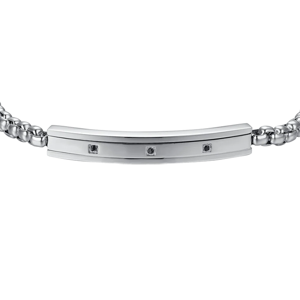 BRACCIALE UOMO IN ACCIAIO ELEMENTO CON CRISTALLI NERI - Image 4