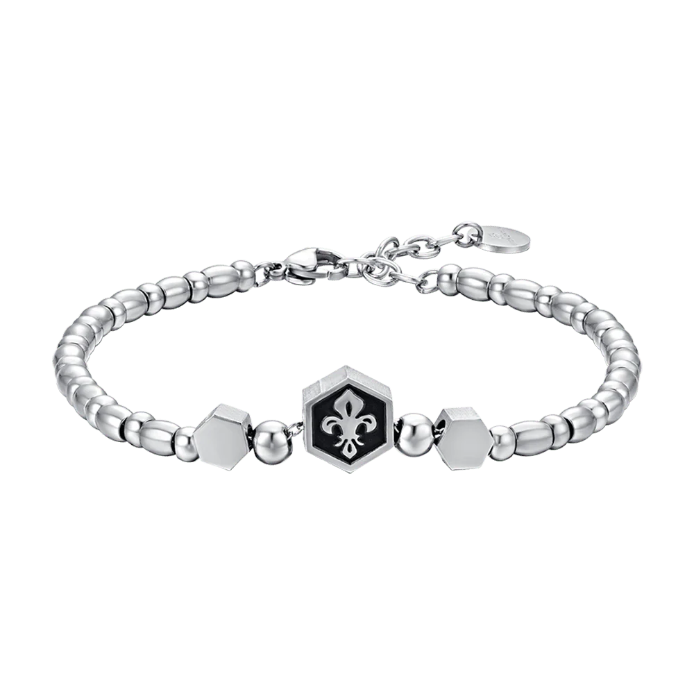 BRACCIALE UOMO IN ACCIAIO ELEMENTO CON GIGLIO SILVER E SMALTO NERO