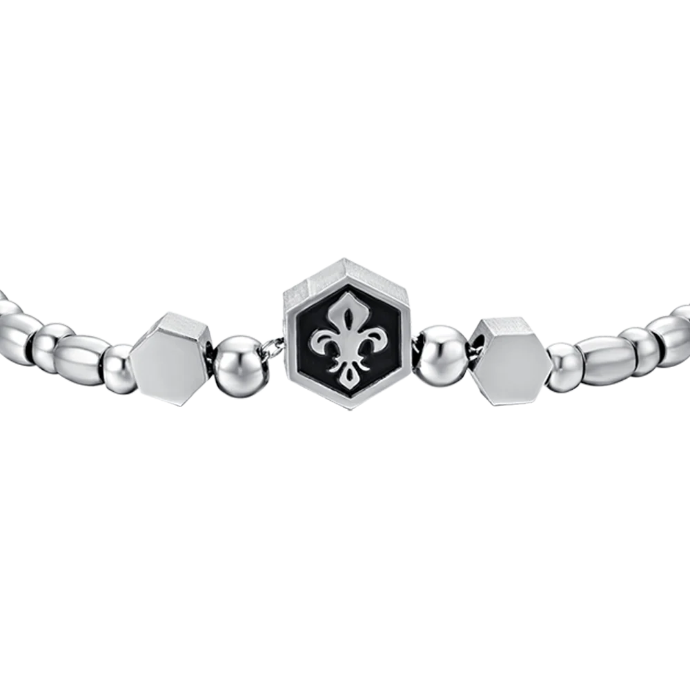 BRACCIALE UOMO IN ACCIAIO ELEMENTO CON GIGLIO SILVER E SMALTO NERO - Image 4