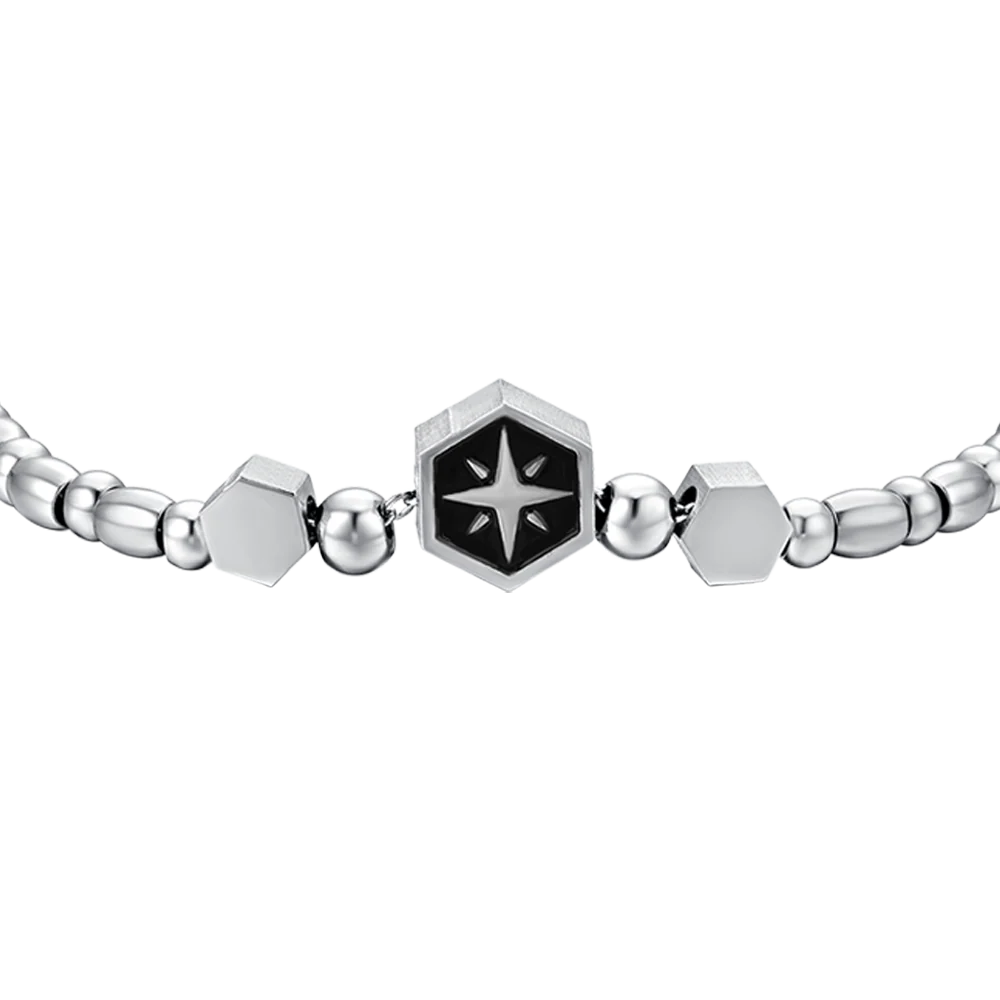 BRACCIALE UOMO IN ACCIAIO ELEMENTO CON ROSA DEI VENTI SILVER E SMALTO NERO - Image 4