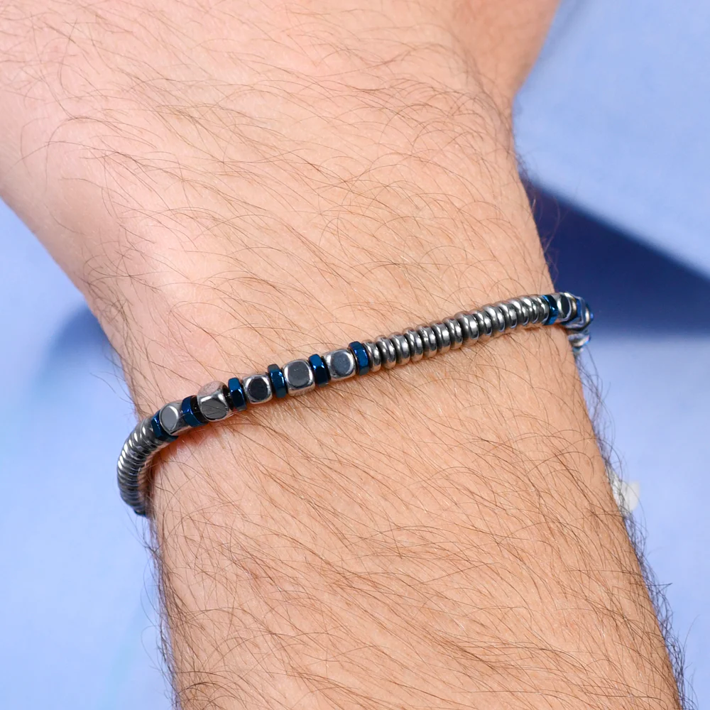 BRACCIALE UOMO IN ACCIAIO EMATITE SILVER E BLU - Image 2