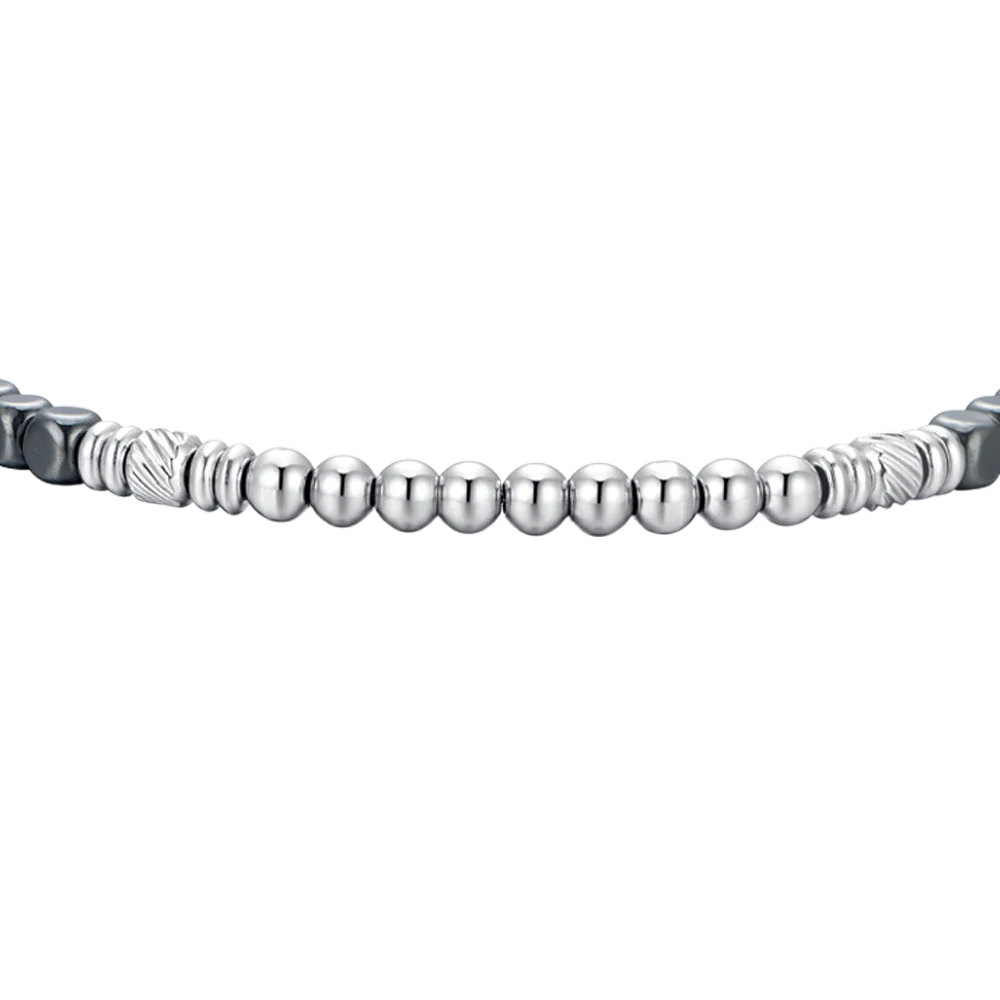 BRACCIALE UOMO IN ACCIAIO EMATITE SILVER E NERA - Image 4