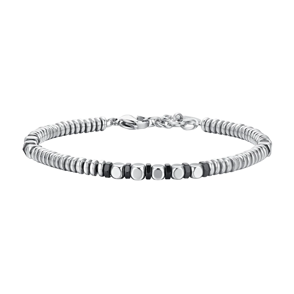 BRACCIALE UOMO IN ACCIAIO EMATITE SILVER E NERA