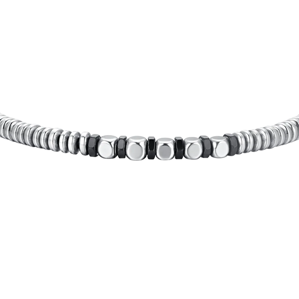 BRACCIALE UOMO IN ACCIAIO EMATITE SILVER E NERA - Image 4