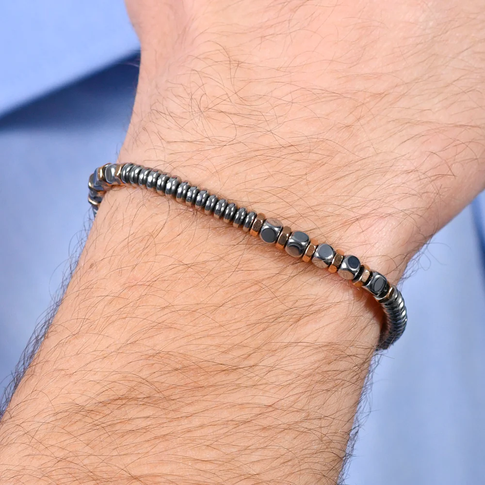 BRACCIALE UOMO IN ACCIAIO EMATITE SILVER E ROSE GOLD - Image 2