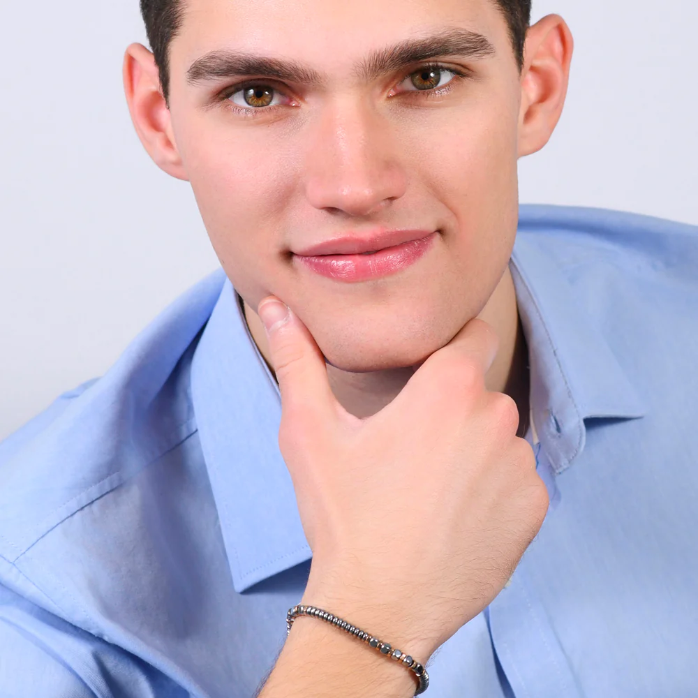 BRACCIALE UOMO IN ACCIAIO EMATITE SILVER E ROSE GOLD - Image 3