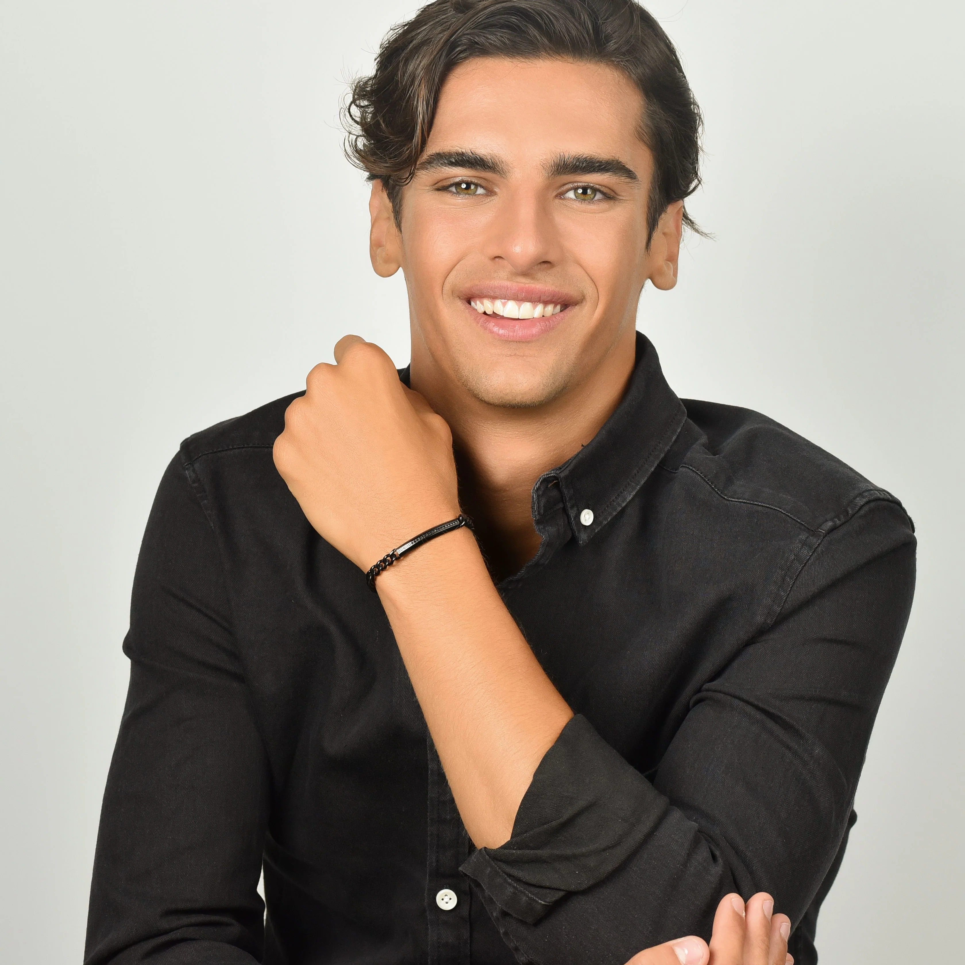 BRACCIALE UOMO IN ACCIAIO IP NERO CON ELEMENTO CON CRISTALLI NERI - Image 3