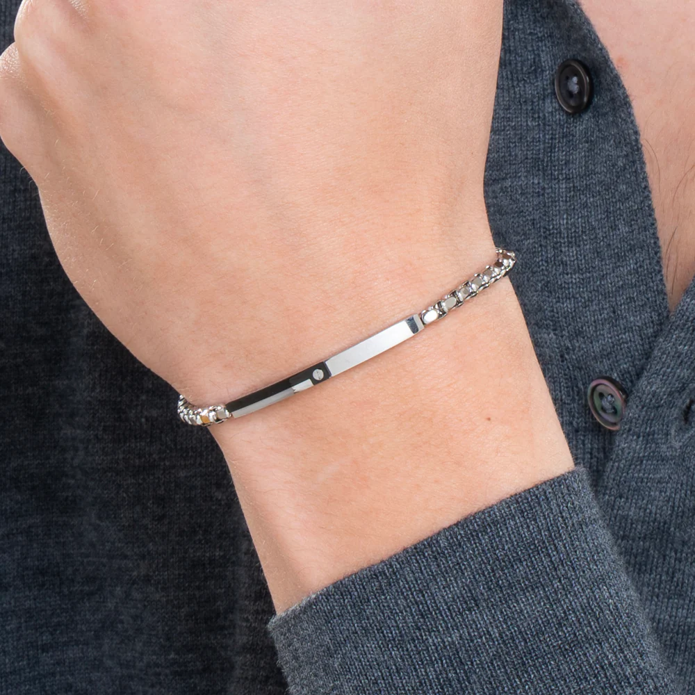 BRACCIALE UOMO IN ACCIAIO, PIASTRA CON ELEMENTO IP NERO - Image 2