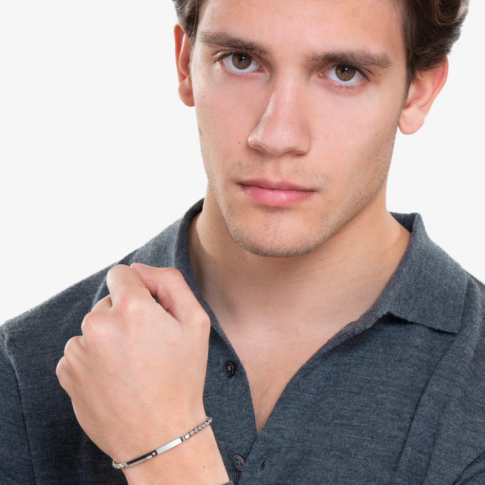 BRACCIALE UOMO IN ACCIAIO, PIASTRA CON ELEMENTO IP NERO - Image 3