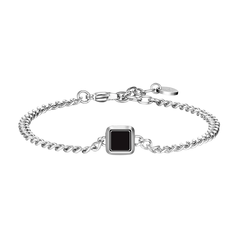 BRACCIALE UOMO IN ACCIAIO, PIASTRA CON ELEMENTO IP NERO
