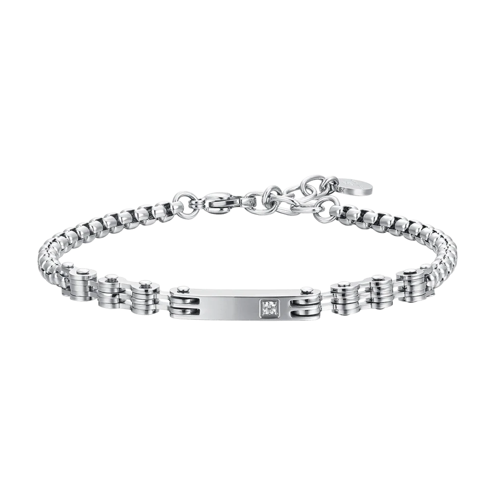 BRACCIALE UOMO IN ACCIAIO PIASTRA E ZIRCONE
