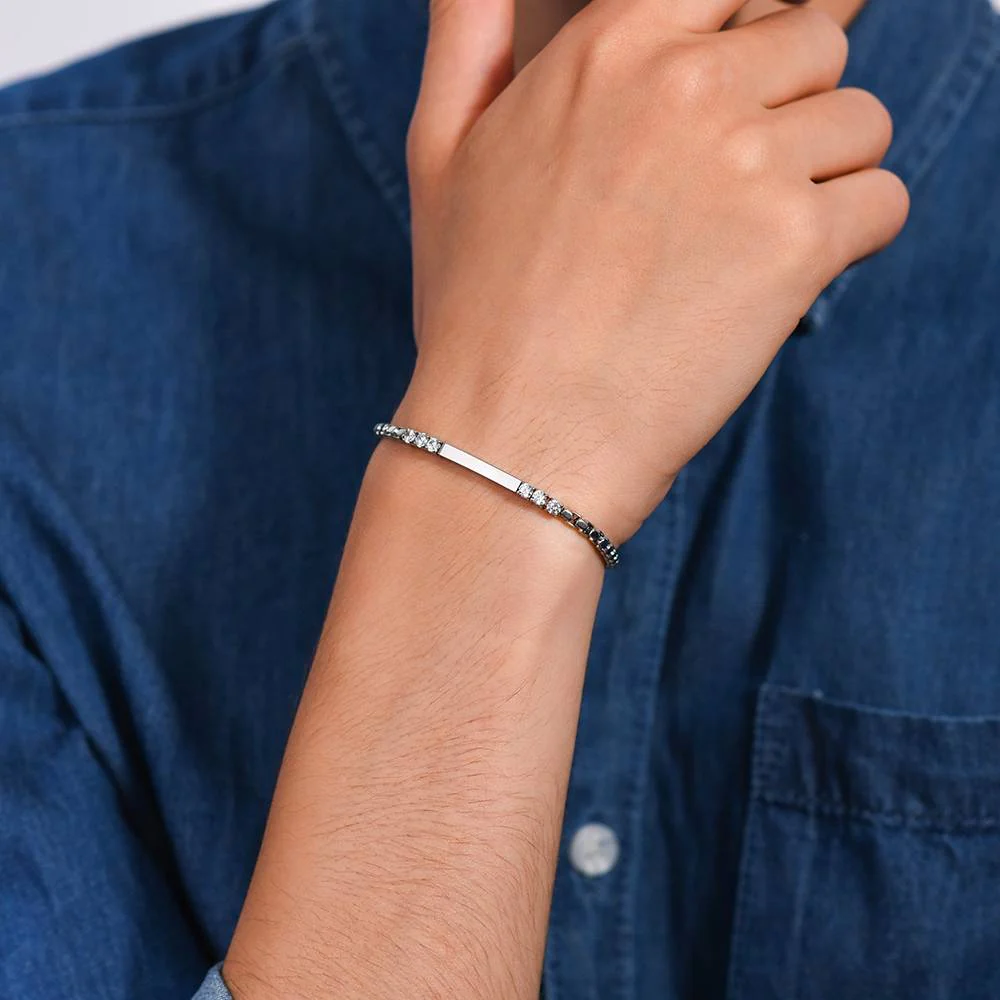BRACCIALE UOMO IN ACCIAIO PIASTRA E ZIRCONI BIANCHI - Image 2