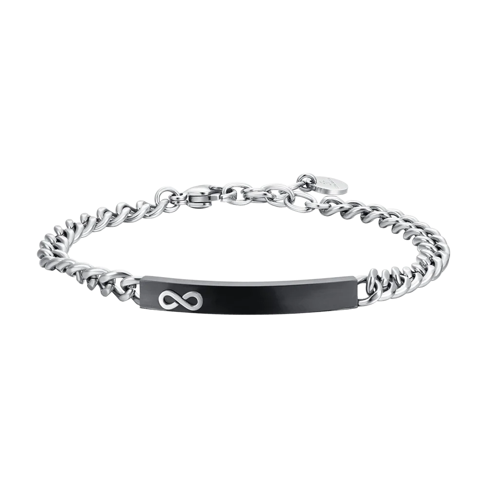 BRACCIALE UOMO IN ACCIAIO PIASTRA IP BLACK CON INFINITO