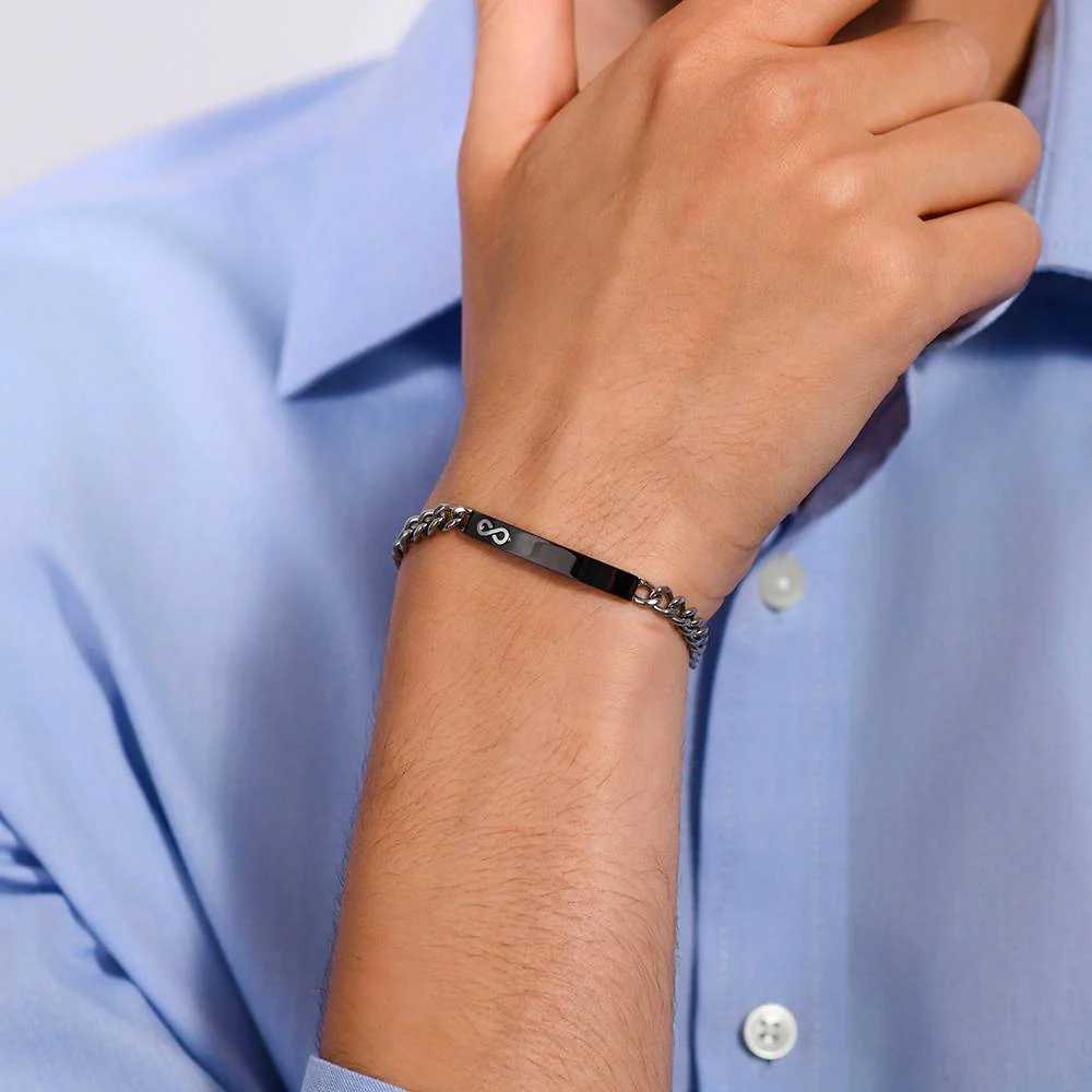 BRACCIALE UOMO IN ACCIAIO PIASTRA IP BLACK CON INFINITO - Image 2