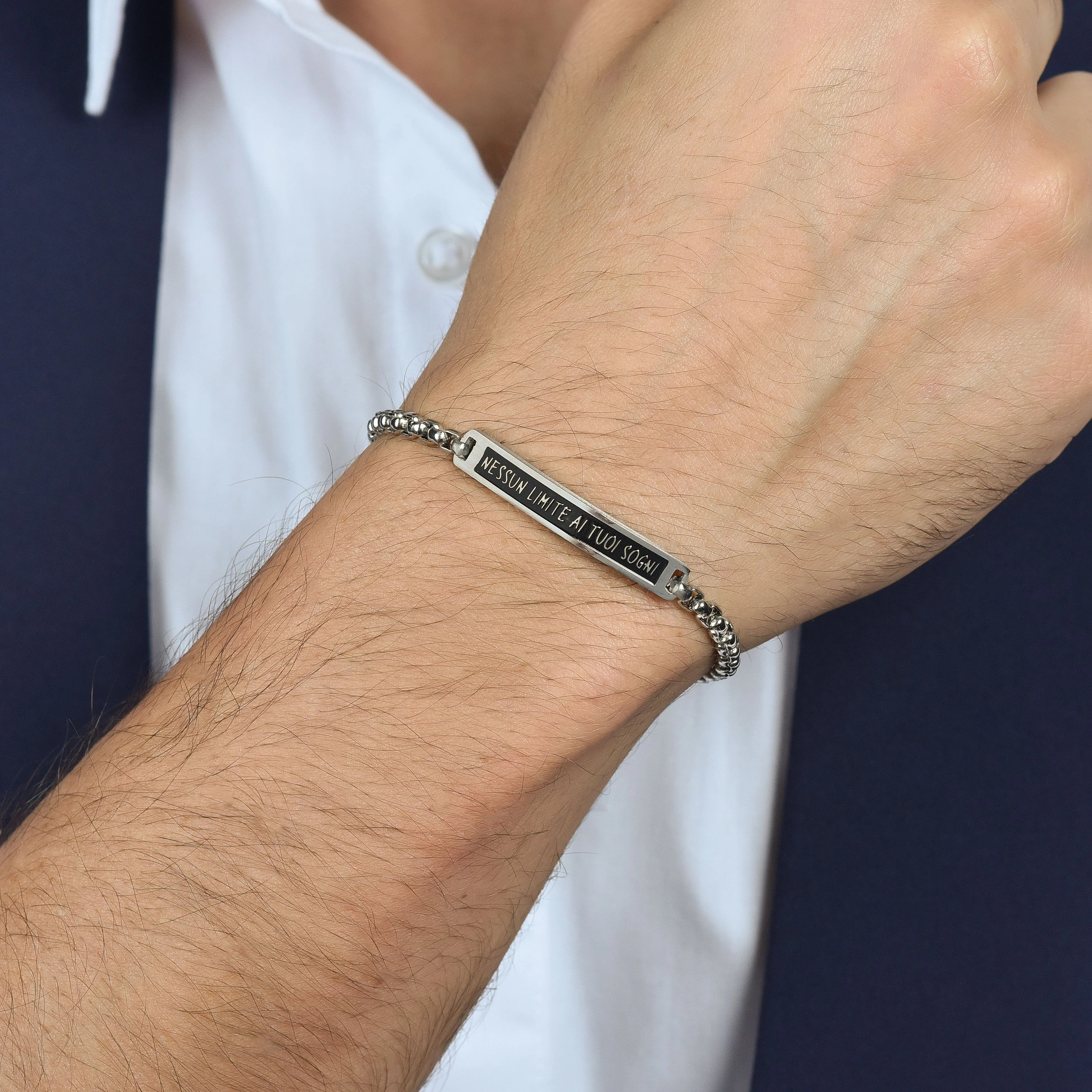 BRACCIALE UOMO IN ACCIAIO PIASTRA IP NERO NESSUN LIMITE AI TUOI SOGNI - Image 2