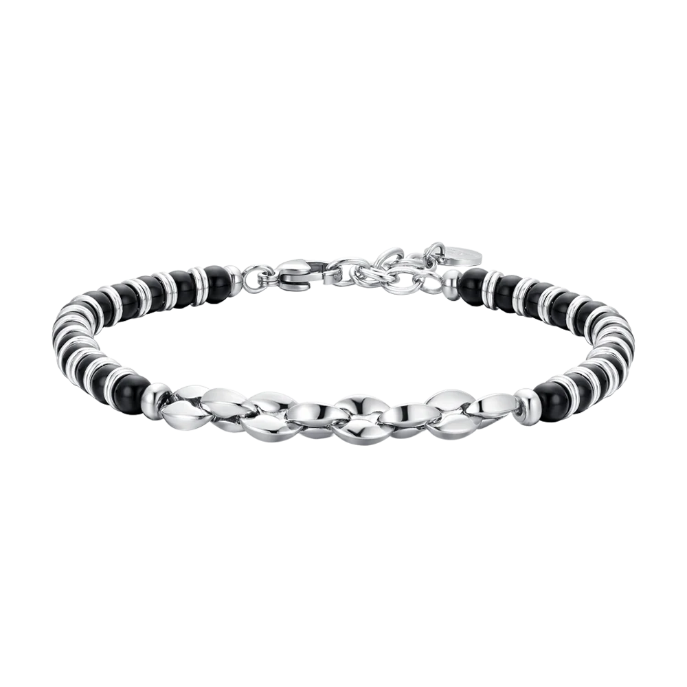 BRACCIALE UOMO IN ACCIAIO PIETRE AGATA NERA