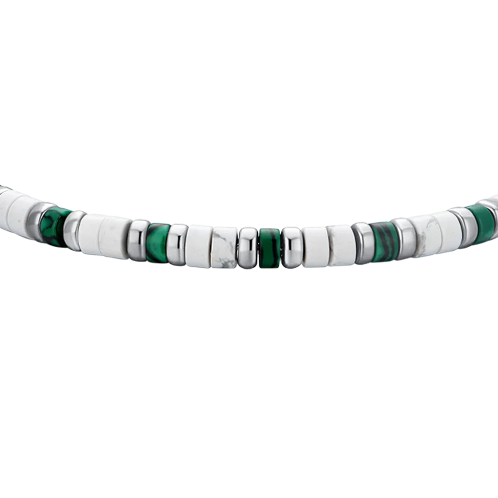 BRACCIALE UOMO IN ACCIAIO PIETRE BIANCHE E VERDI - Image 4
