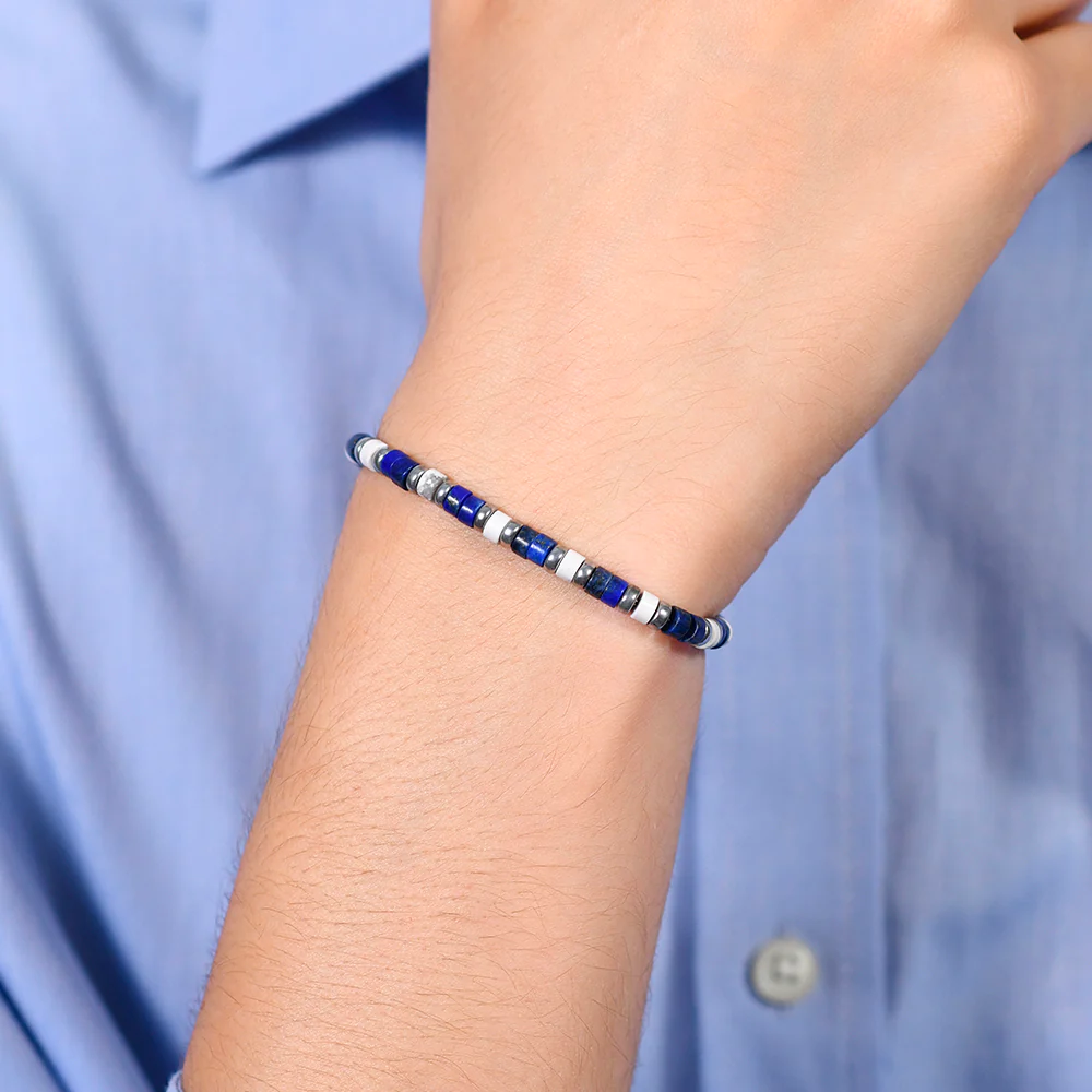 BRACCIALE UOMO IN ACCIAIO PIETRE LAPIS - Image 2